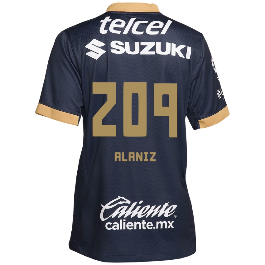 Homem Camisola Jorge Alaniz #209 Obsidiana Ouro Branco Alternativa 2024/25 Camisa