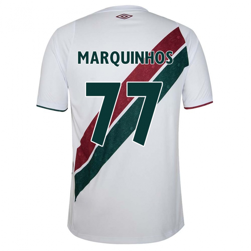 Homem Camisola Marquinhos #77 Branco Verde Castanho Alternativa 2024/25 Camisa