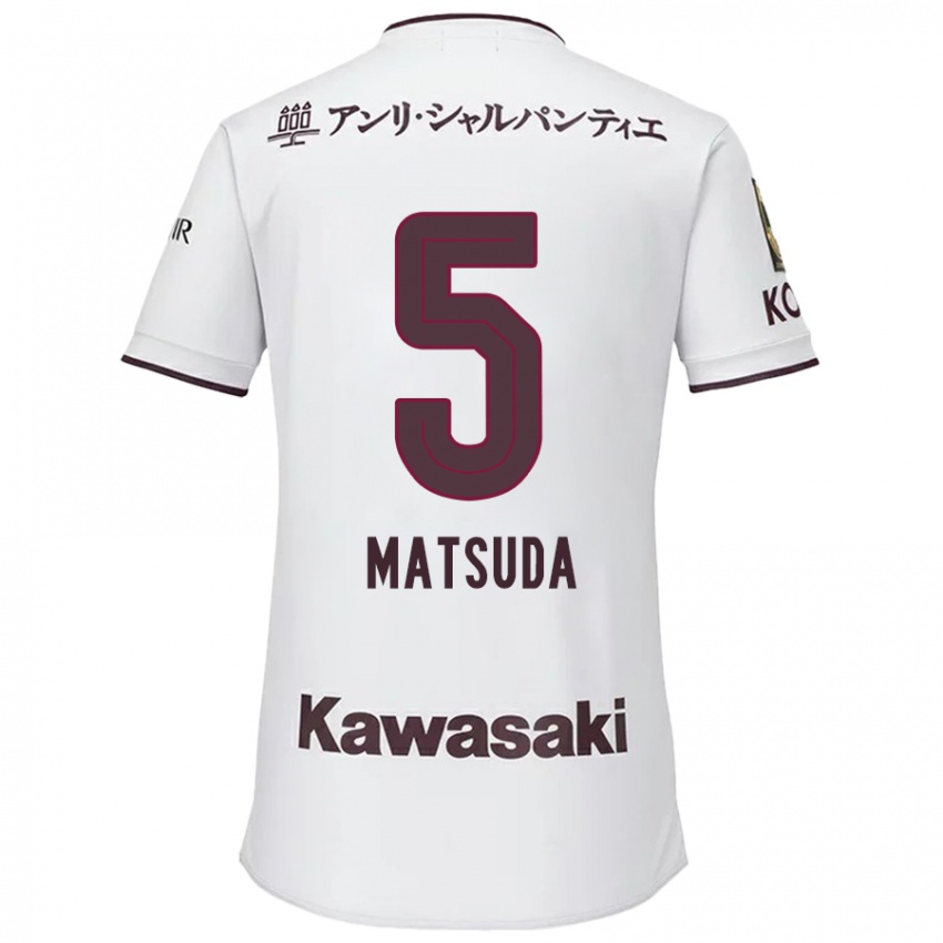 Homem Camisola Shido Matsuda #5 Branco Vermelho Alternativa 2024/25 Camisa