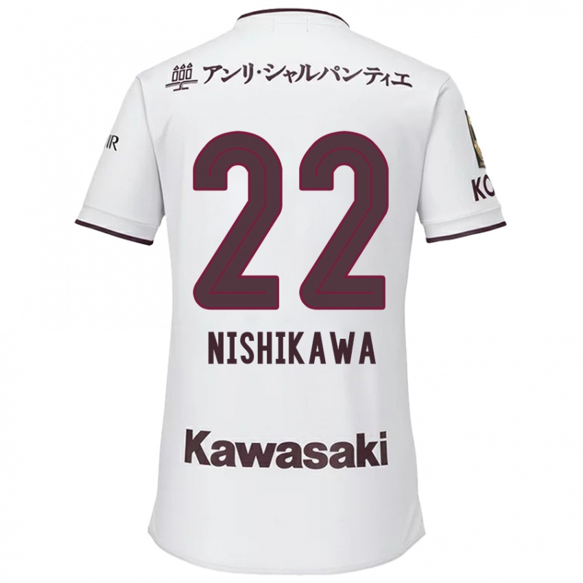 Homem Camisola Aiku Nishikawa #22 Branco Vermelho Alternativa 2024/25 Camisa