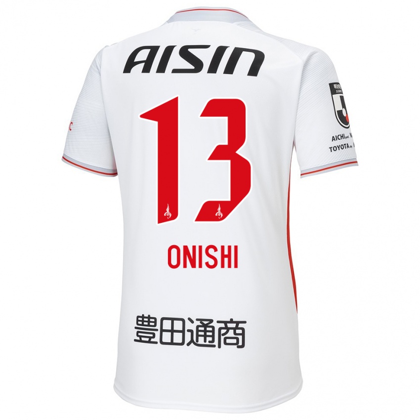 Homem Camisola Ritsu Onishi #13 Branco Amarelo Vermelho Alternativa 2024/25 Camisa