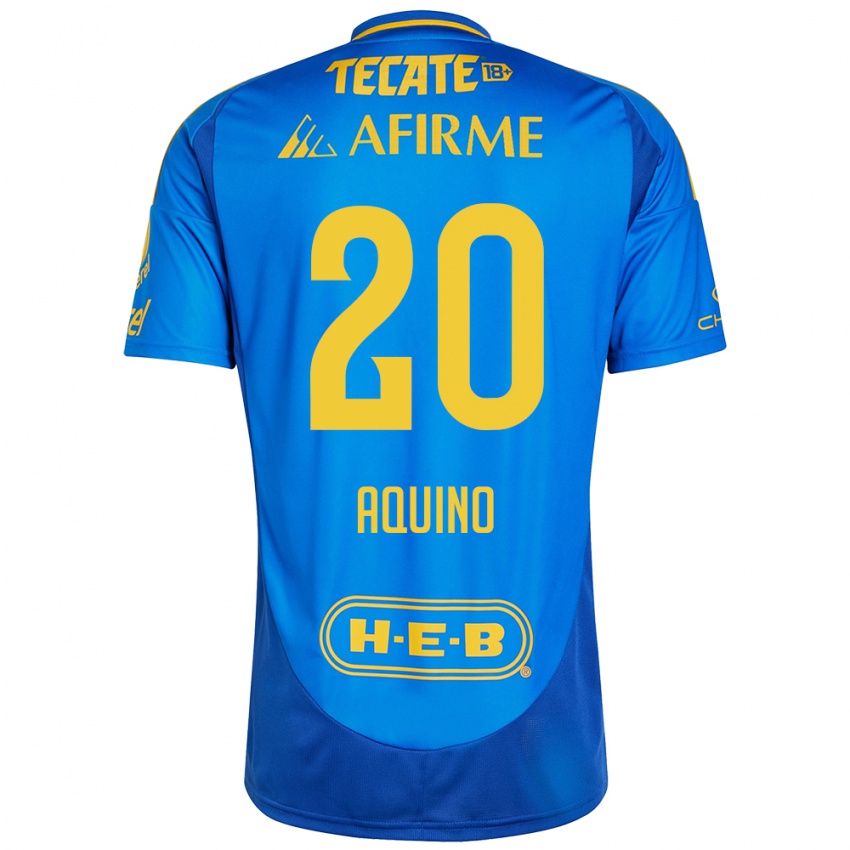 Homem Camisola Javier Aquino #20 Azul Amarelo Alternativa 2024/25 Camisa