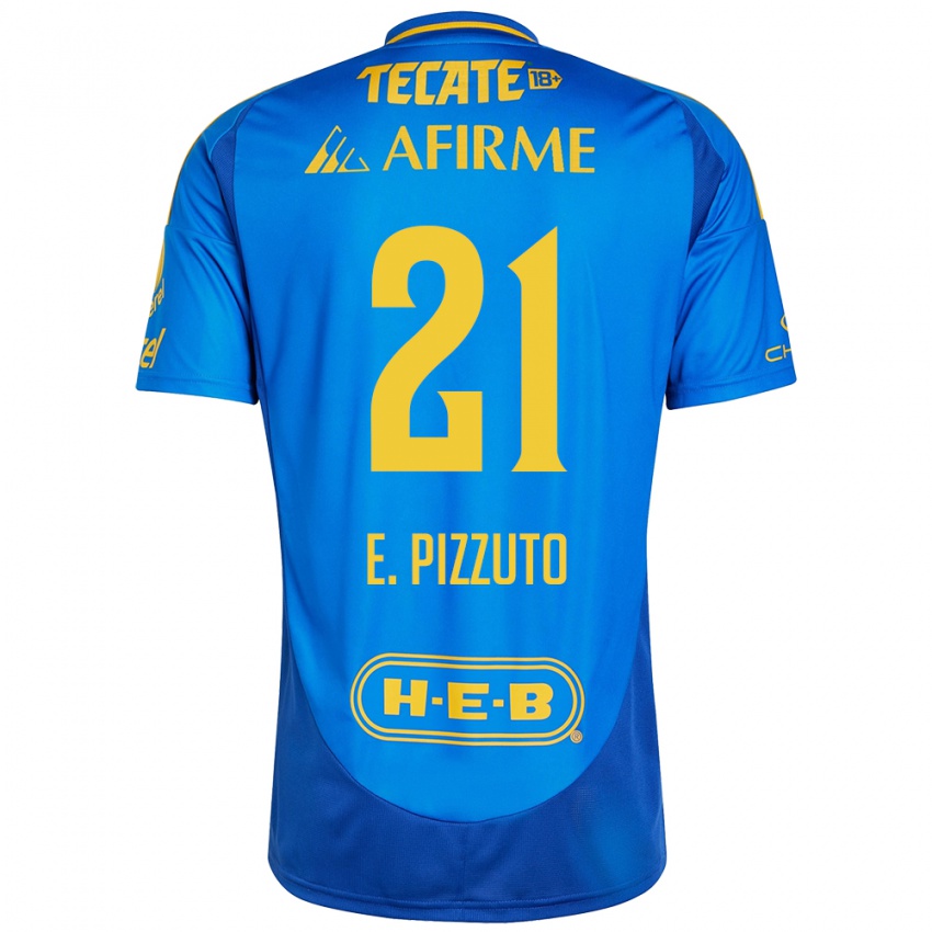 Homem Camisola Eugenio Pizzuto #21 Azul Amarelo Alternativa 2024/25 Camisa