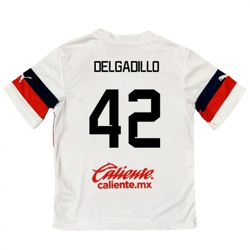 Homem Camisola Diego Delgadillo #42 Branco Vermelho Alternativa 2024/25 Camisa