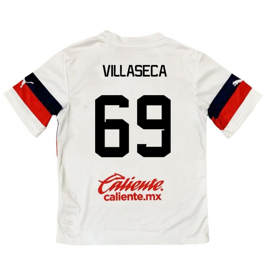 Homem Camisola Daniel Villaseca #69 Branco Vermelho Alternativa 2024/25 Camisa