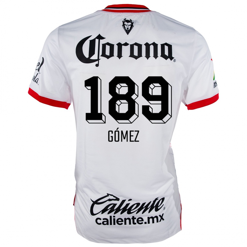 Homem Camisola Enrique Gómez #189 Branco Vermelho Alternativa 2024/25 Camisa