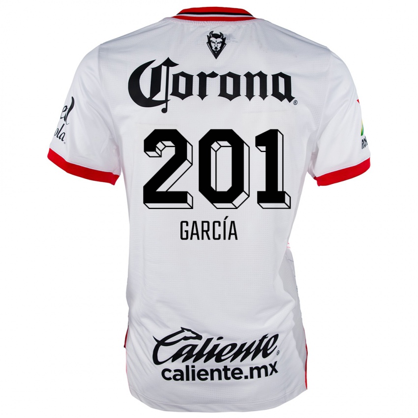 Homem Camisola Eros García #201 Branco Vermelho Alternativa 2024/25 Camisa