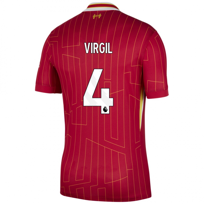 Criança Camisola Virgil Van Dijk #4 Branco Amarelo Branco Principal 2024/25 Camisa