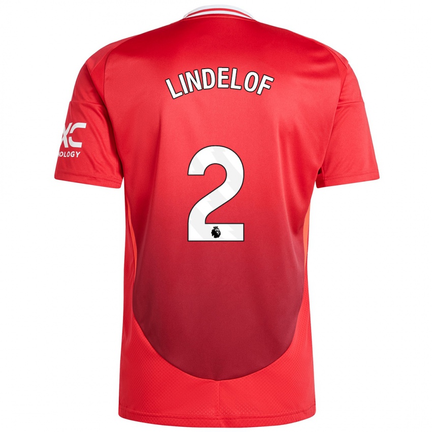 Criança Camisola Victor Lindelof #2 Vermelho Brilhante Principal 2024/25 Camisa