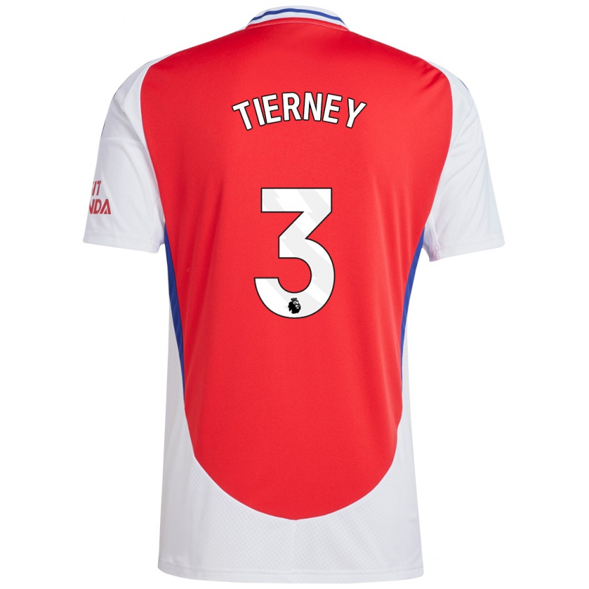 Criança Camisola Kieran Tierney #3 Vermelho Branco Principal 2024/25 Camisa