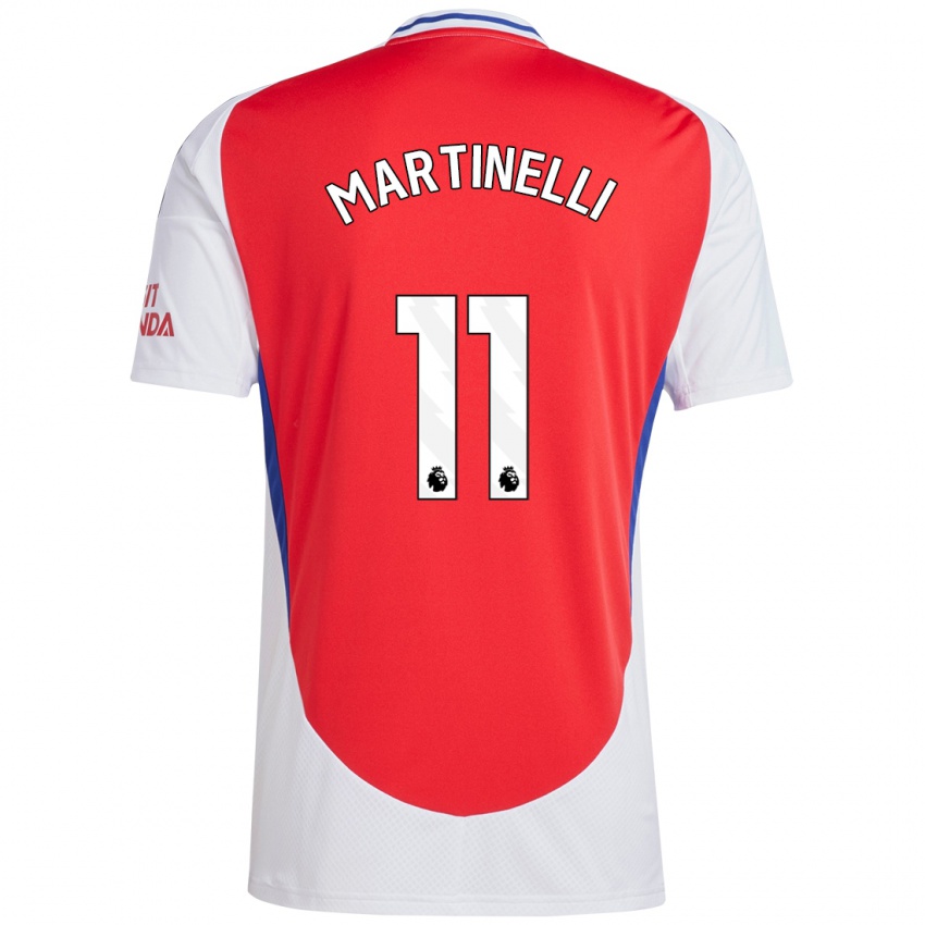 Criança Camisola Gabriel Martinelli #11 Vermelho Branco Principal 2024/25 Camisa