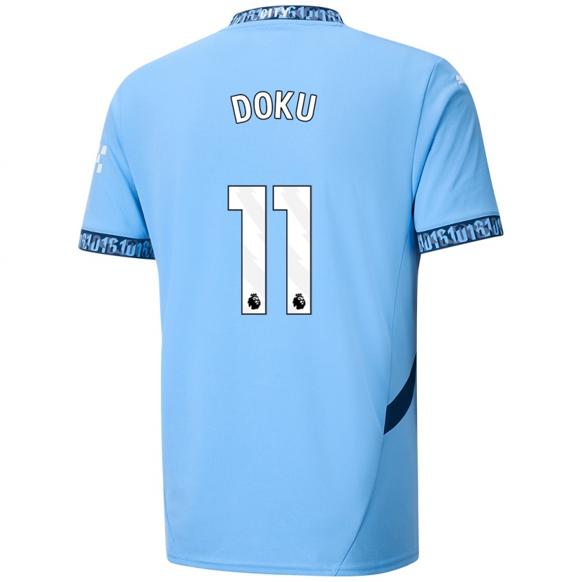 Criança Camisola Jérémy Doku #11 Azul Marinho Principal 2024/25 Camisa