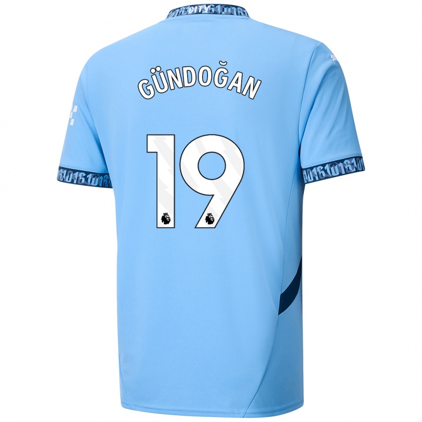 Criança Camisola Ilkay Gundogan #19 Azul Marinho Principal 2024/25 Camisa