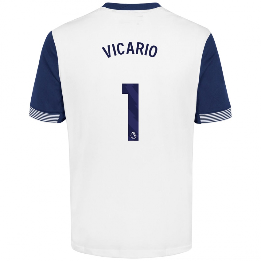 Criança Camisola Guglielmo Vicario #1 Azul Branco Principal 2024/25 Camisa