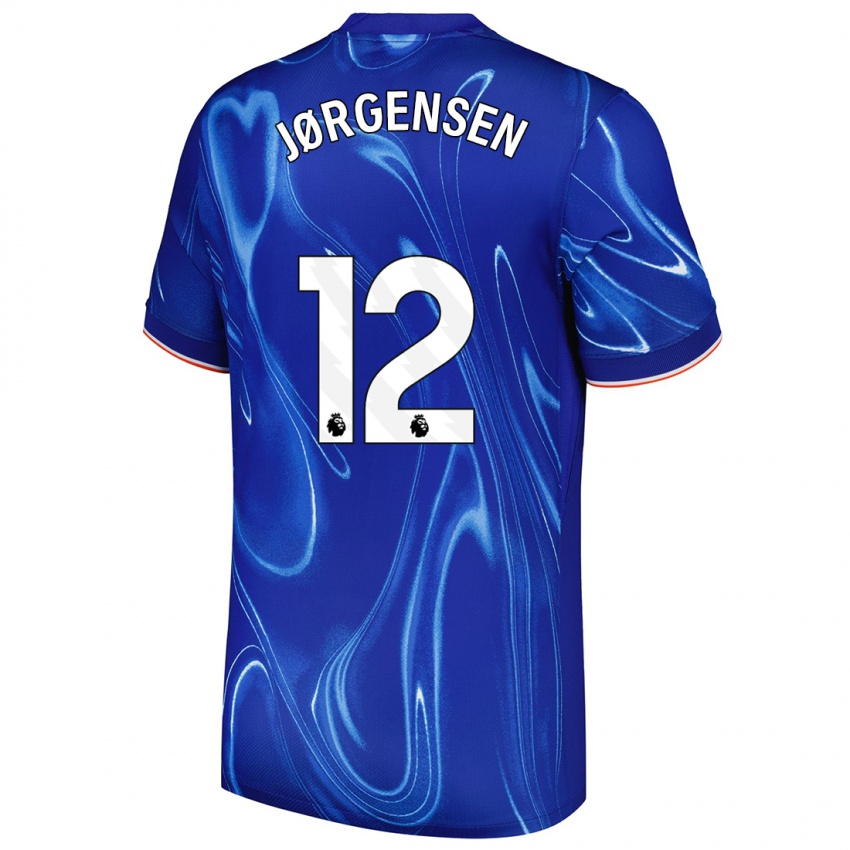 Criança Camisola Filip Jørgensen #12 Branco Azul Principal 2024/25 Camisa