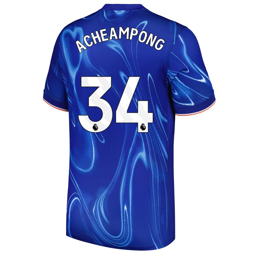 Criança Camisola Josh Acheampong #34 Branco Azul Principal 2024/25 Camisa