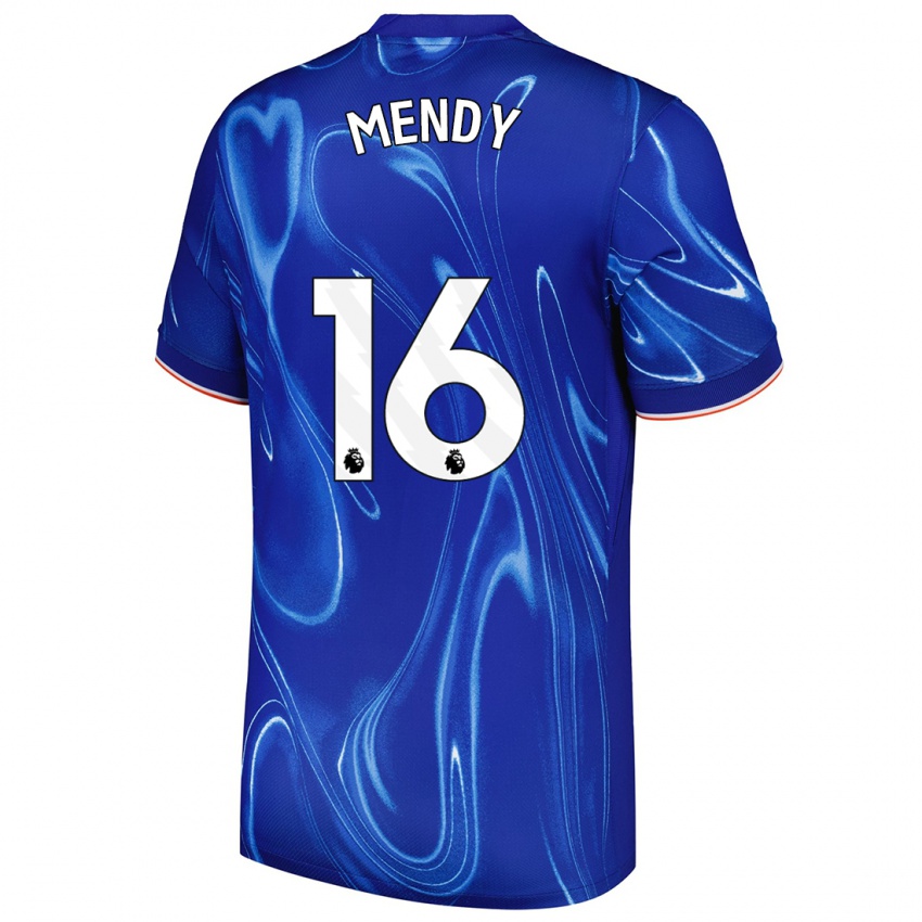 Criança Camisola Edouard Mendy #16 Branco Azul Principal 2024/25 Camisa