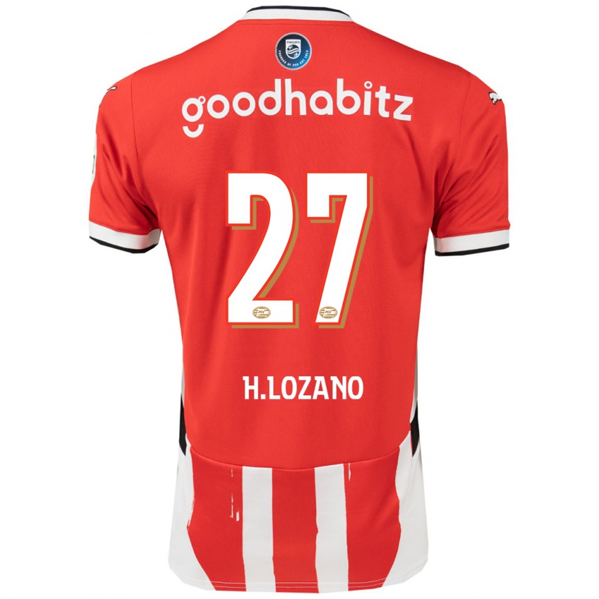 Criança Camisola Hirving Lozano #27 Branco Vermelho Principal 2024/25 Camisa