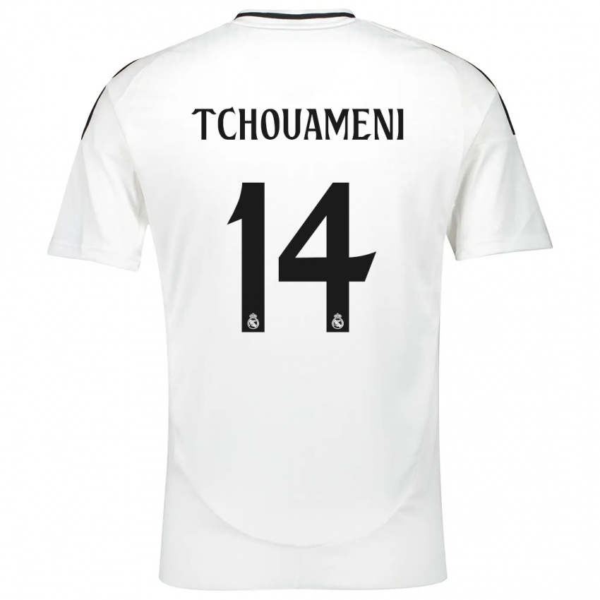 Criança Camisola Aurelien Tchouameni #14 Branco Principal 2024/25 Camisa