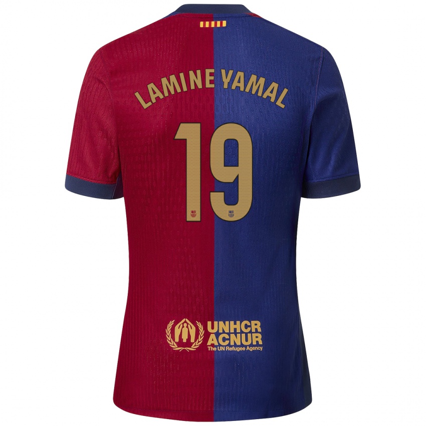 Criança Camisola Lamine Yamal #19 Azul Vermelho Principal 2024/25 Camisa