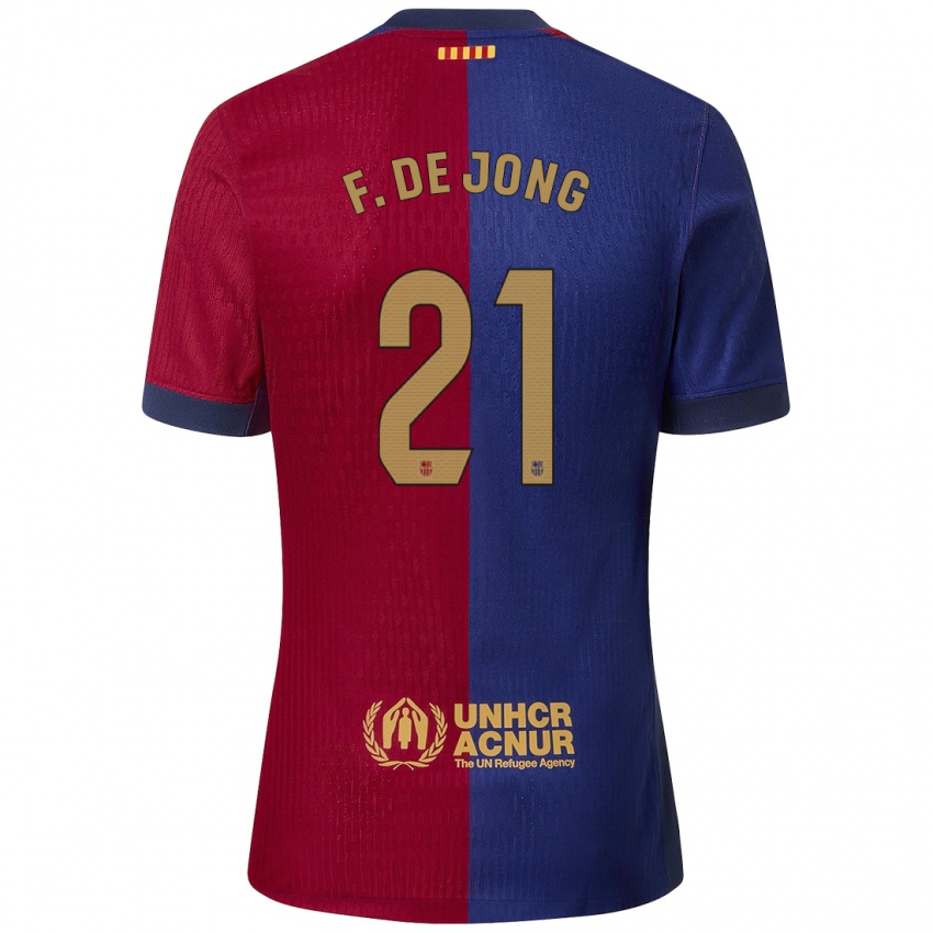 Criança Camisola Frenkie De Jong #21 Azul Vermelho Principal 2024/25 Camisa