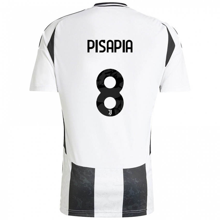 Criança Camisola Luciano Pisapia #8 Preto Branco Principal 2024/25 Camisa