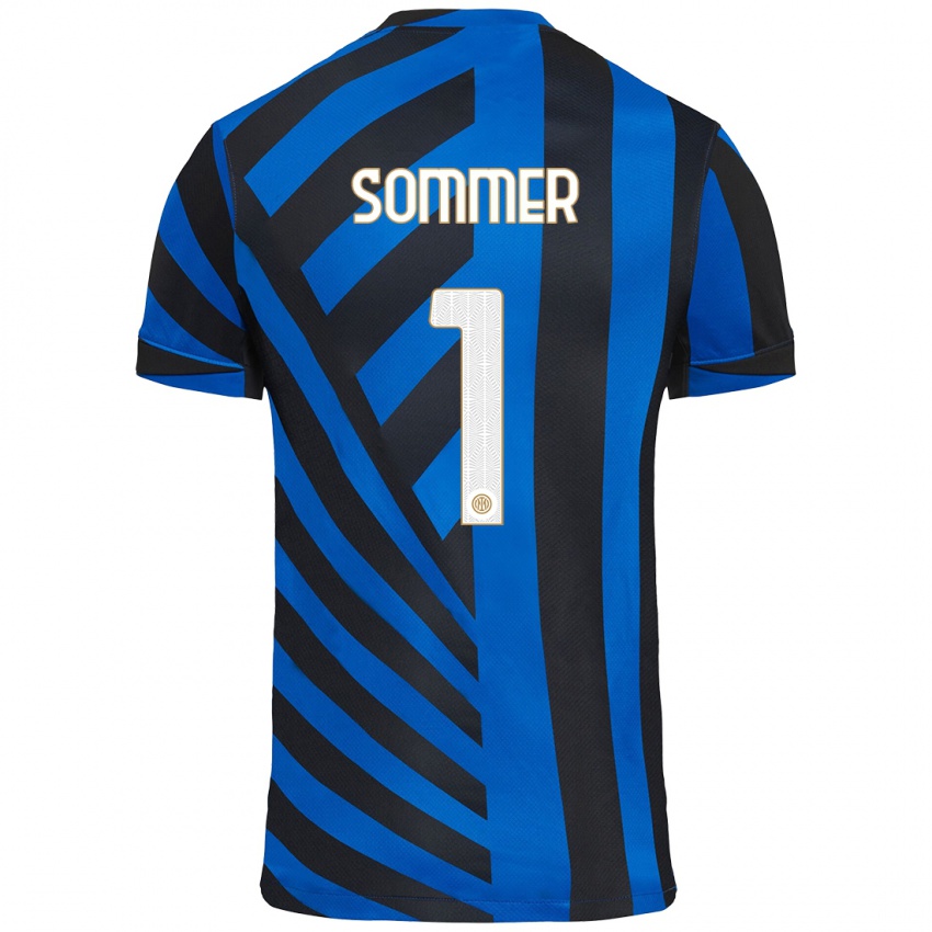 Criança Camisola Yann Sommer #1 Azul Preto Principal 2024/25 Camisa