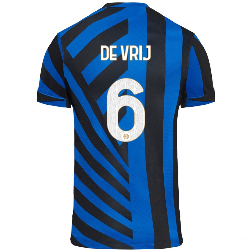 Criança Camisola Stefan De Vrij #6 Azul Preto Principal 2024/25 Camisa