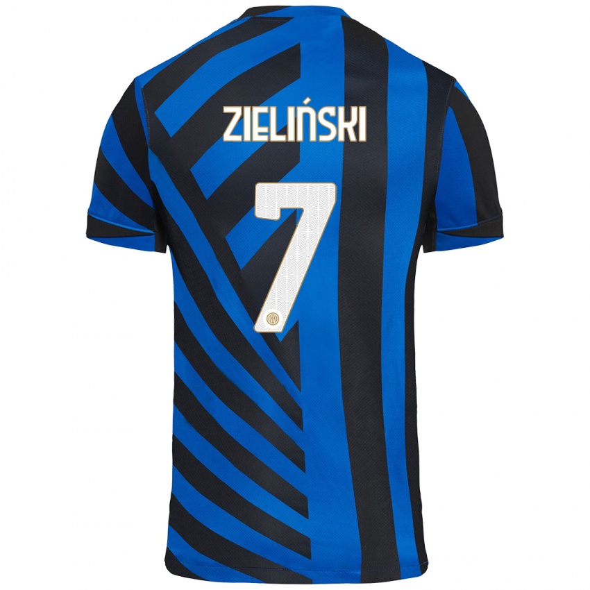 Criança Camisola Piotr Zielinski #7 Azul Preto Principal 2024/25 Camisa