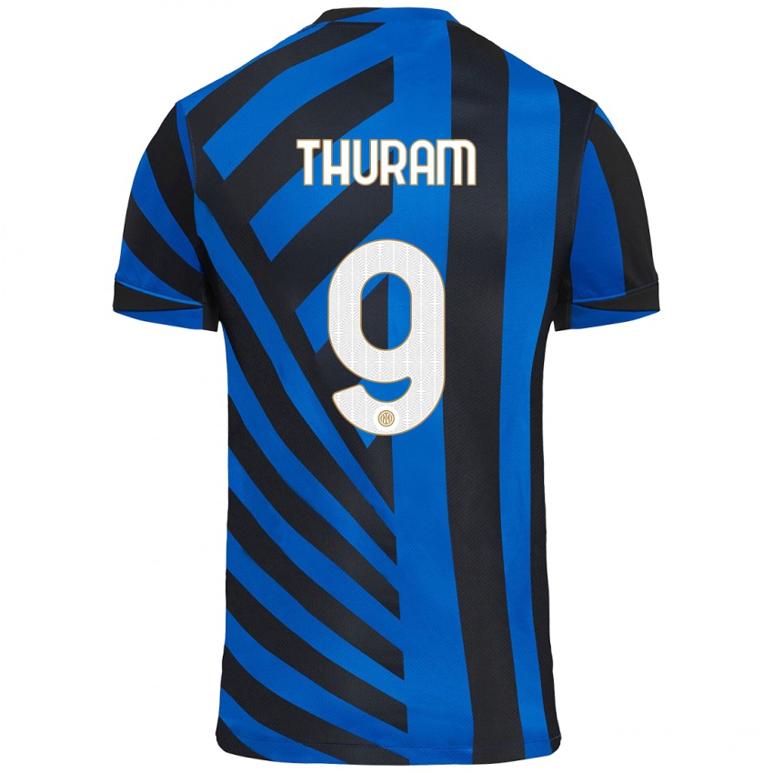 Criança Camisola Marcus Thuram #9 Azul Preto Principal 2024/25 Camisa