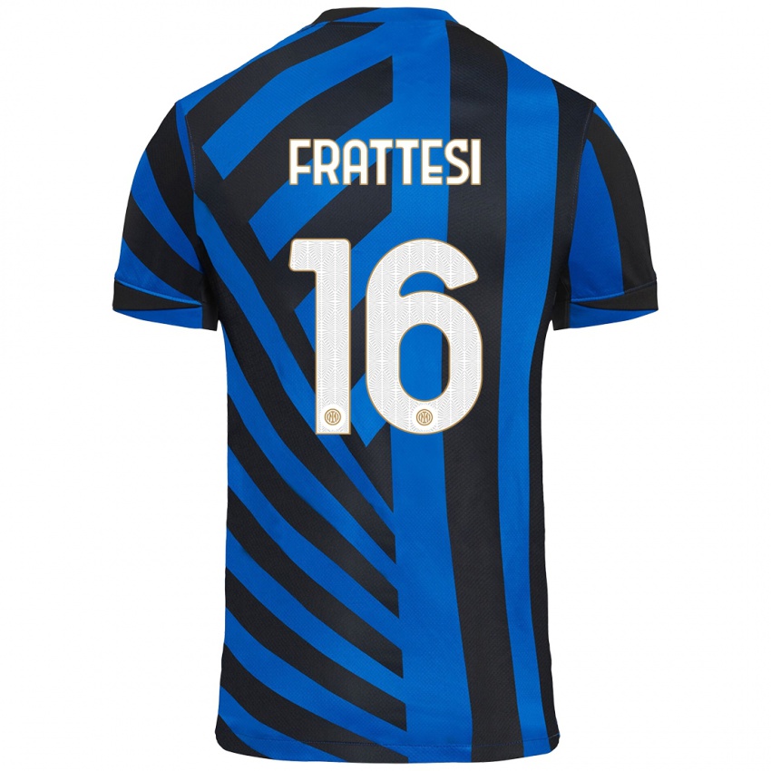 Criança Camisola Davide Frattesi #16 Azul Preto Principal 2024/25 Camisa