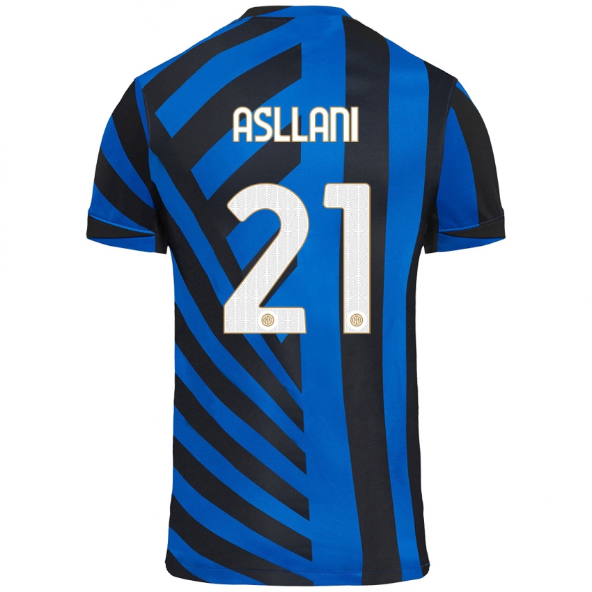 Criança Camisola Kristjan Asllani #21 Azul Preto Principal 2024/25 Camisa