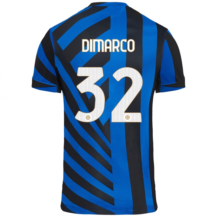 Criança Camisola Federico Dimarco #32 Azul Preto Principal 2024/25 Camisa