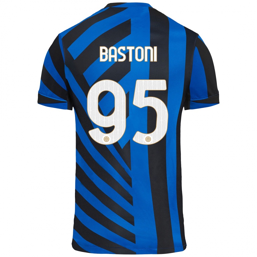 Criança Camisola Alessandro Bastoni #95 Azul Preto Principal 2024/25 Camisa