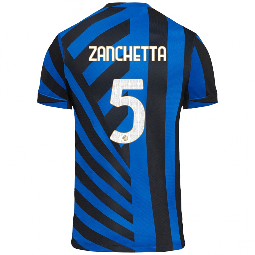 Criança Camisola Mattia Zanchetta #5 Azul Preto Principal 2024/25 Camisa