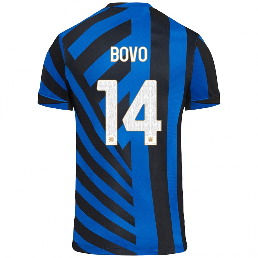 Criança Camisola Leonardo Bovo #14 Azul Preto Principal 2024/25 Camisa