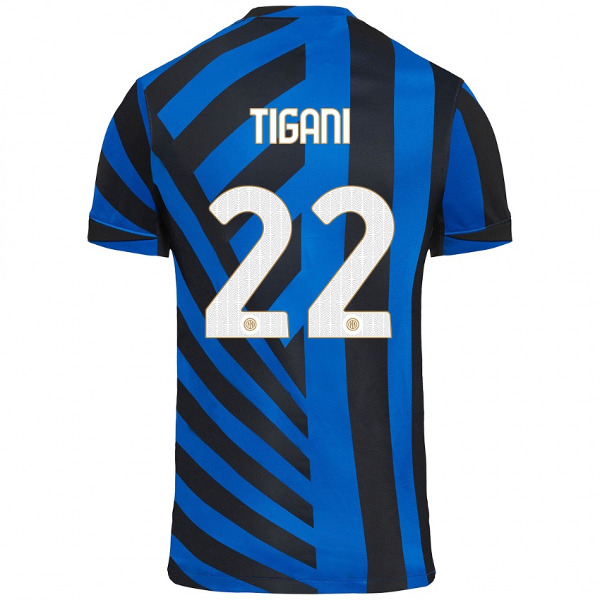 Criança Camisola Edoardo Tigani #22 Azul Preto Principal 2024/25 Camisa