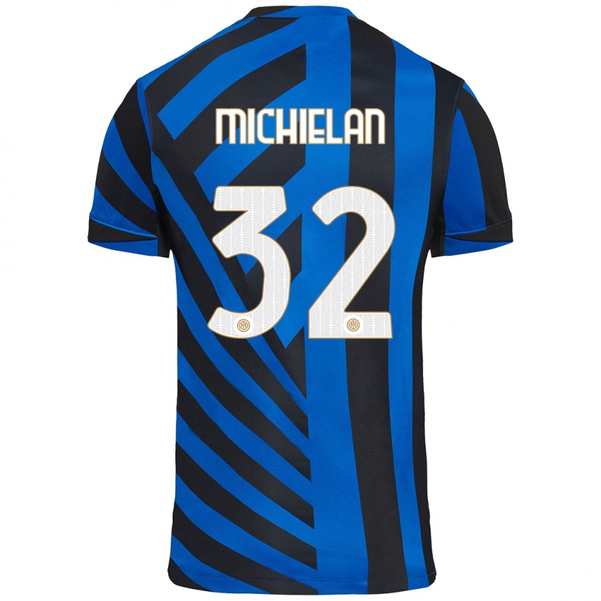 Criança Camisola Mattia Michielan #32 Azul Preto Principal 2024/25 Camisa