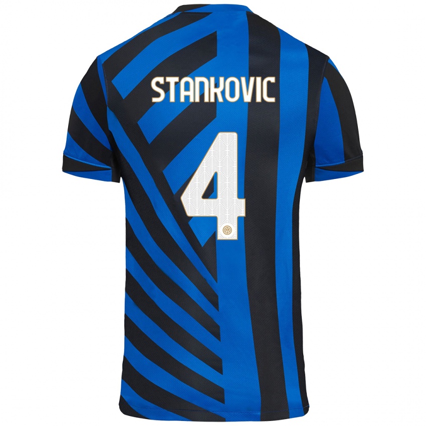 Criança Camisola Aleksandar Stankovic #4 Azul Preto Principal 2024/25 Camisa