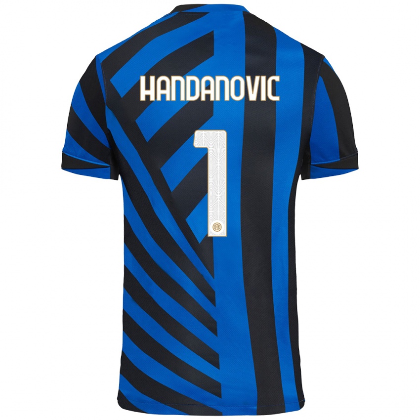 Criança Camisola Samir Handanovic #1 Azul Preto Principal 2024/25 Camisa