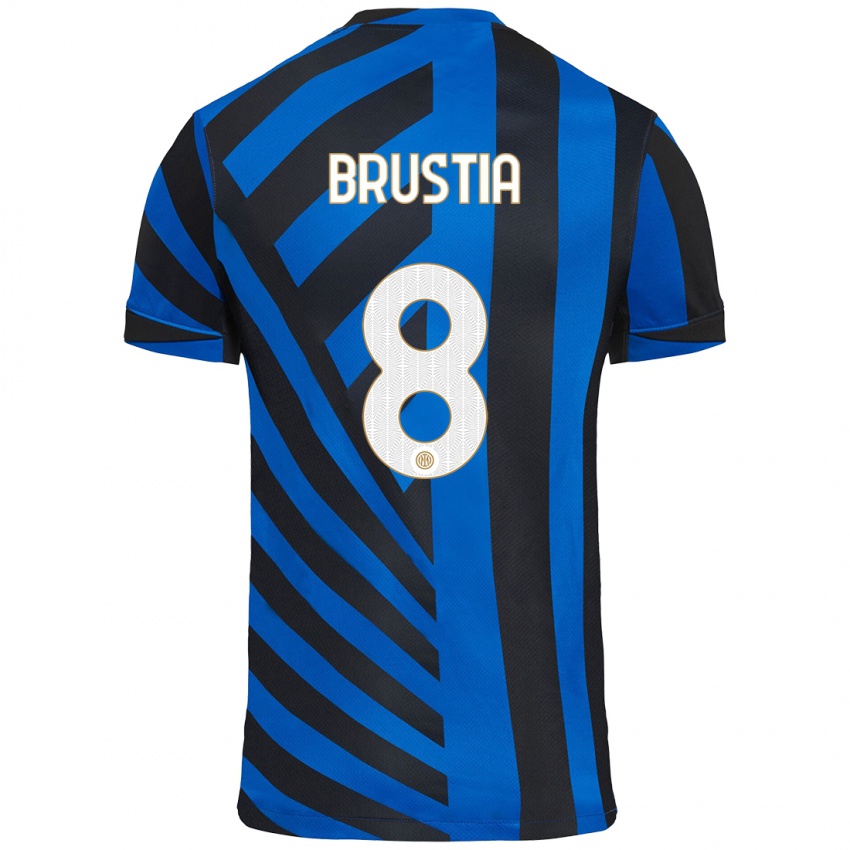 Criança Camisola Martina Brustia #8 Azul Preto Principal 2024/25 Camisa