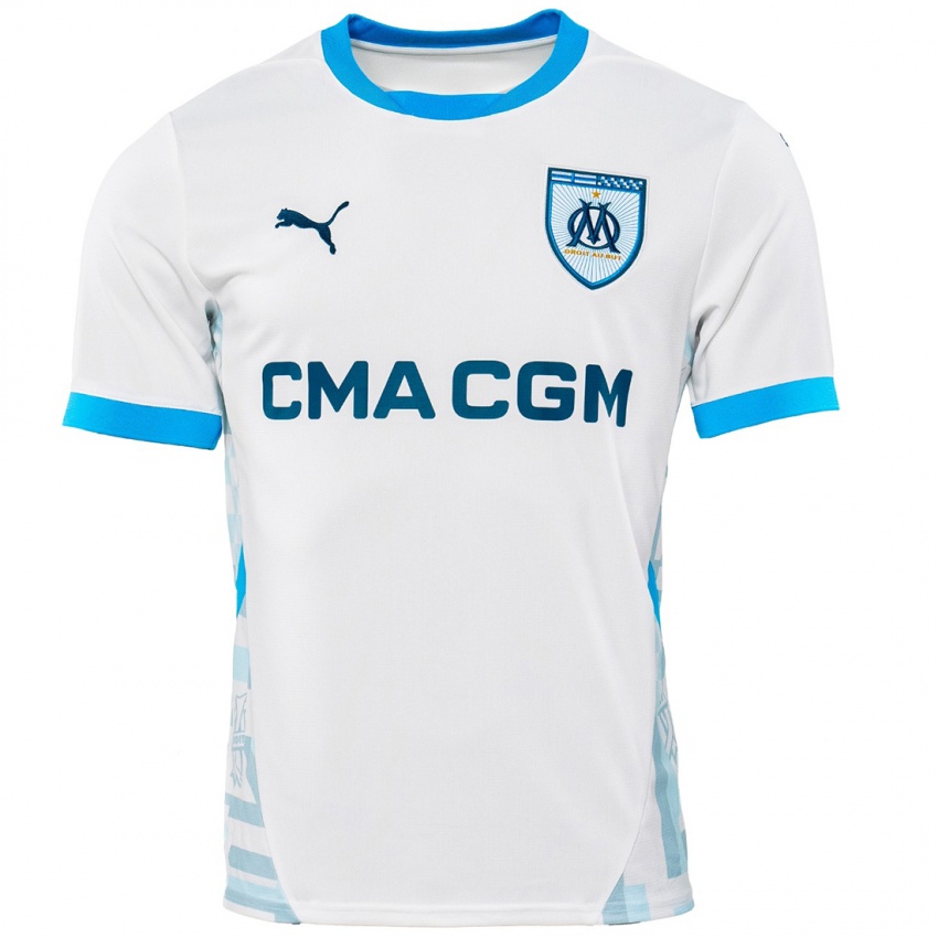 Criança Camisola Azzedine Ounahi #8 Céu Branco Azul Principal 2024/25 Camisa