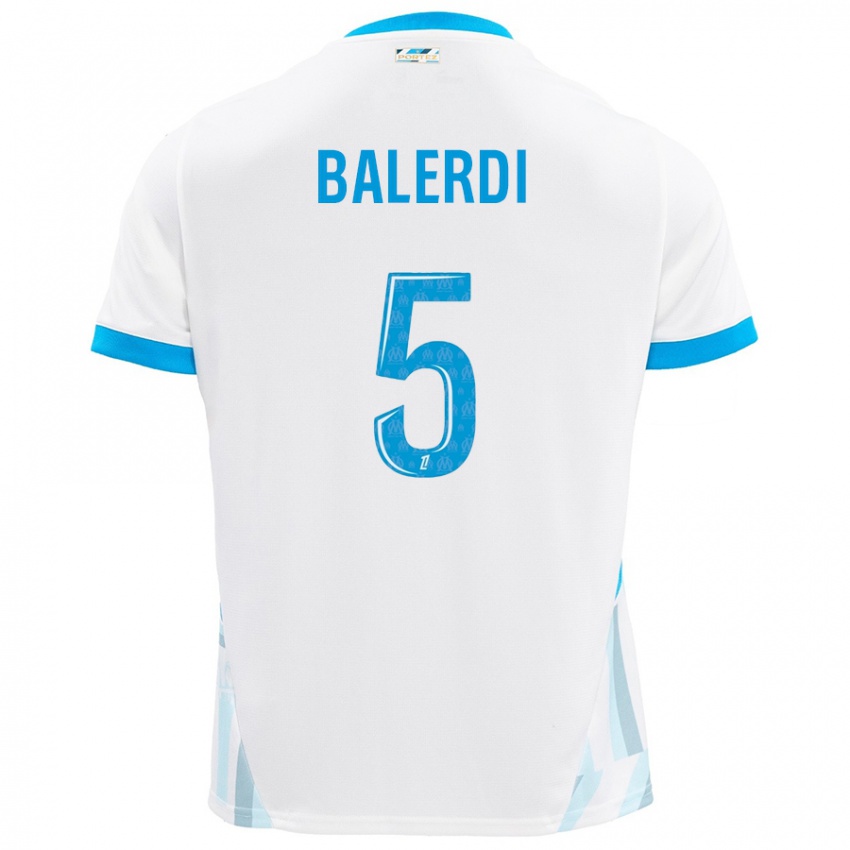 Criança Camisola Leonardo Balerdi #5 Céu Branco Azul Principal 2024/25 Camisa