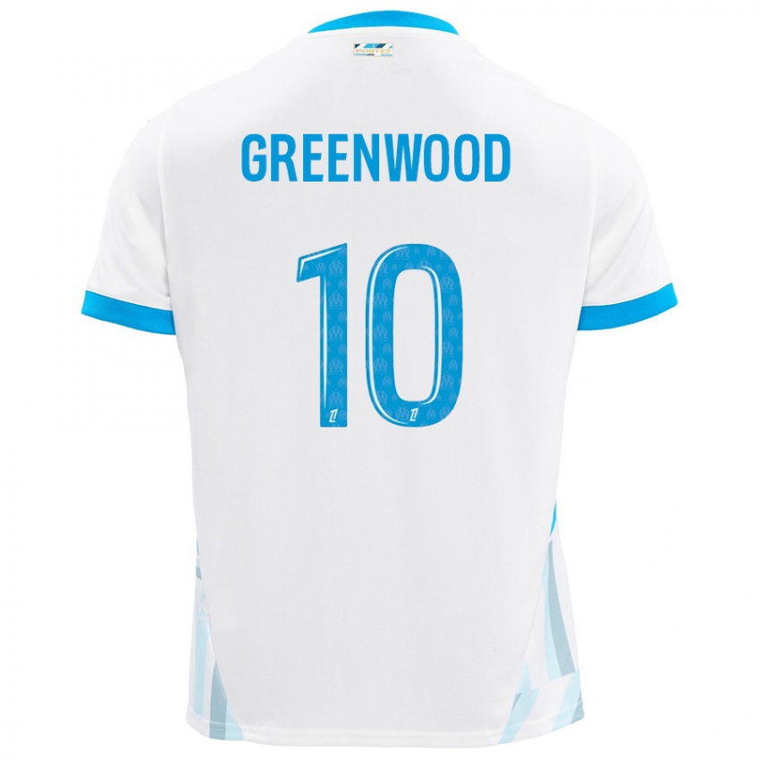 Criança Camisola Mason Greenwood #10 Céu Branco Azul Principal 2024/25 Camisa