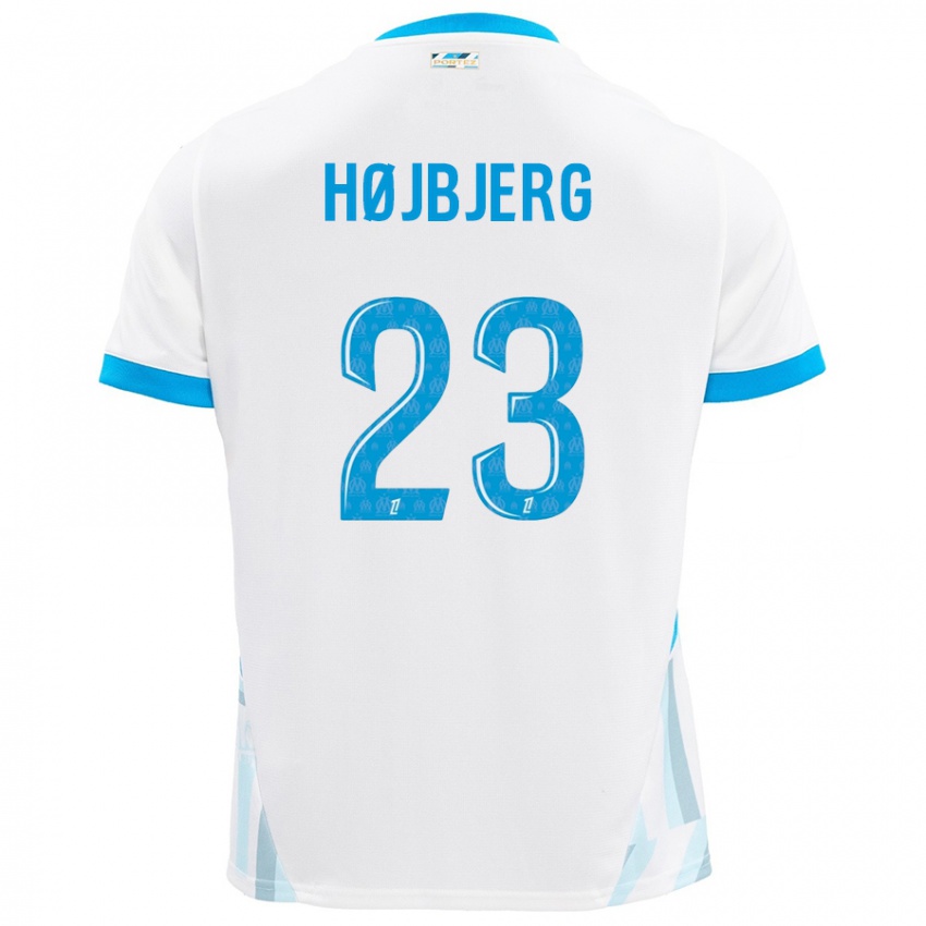 Criança Camisola Pierre Emile Hojbjerg #23 Céu Branco Azul Principal 2024/25 Camisa