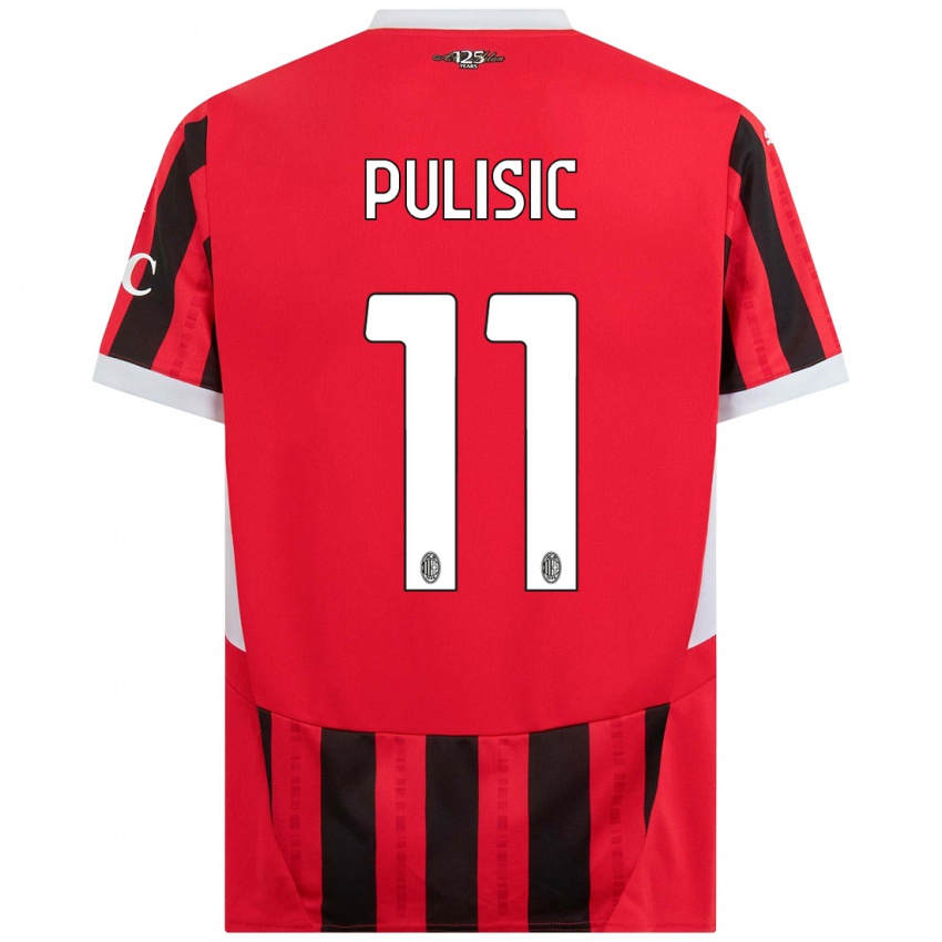 Criança Camisola Christian Pulisic #11 Vermelho Preto Principal 2024/25 Camisa