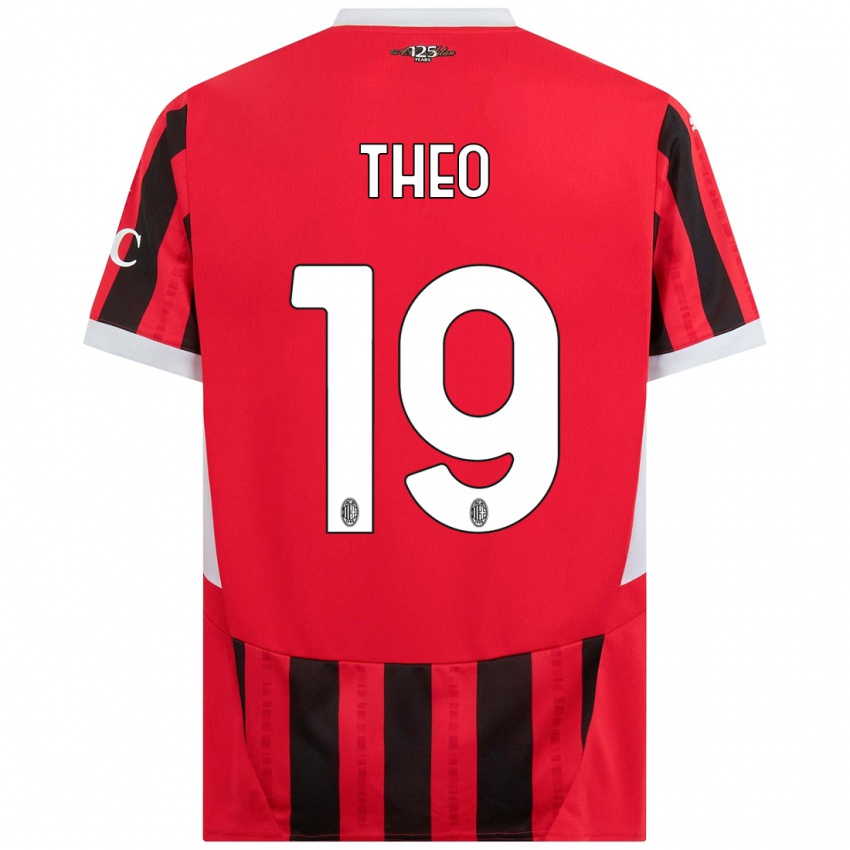 Criança Camisola Theo Hernandez #19 Vermelho Preto Principal 2024/25 Camisa