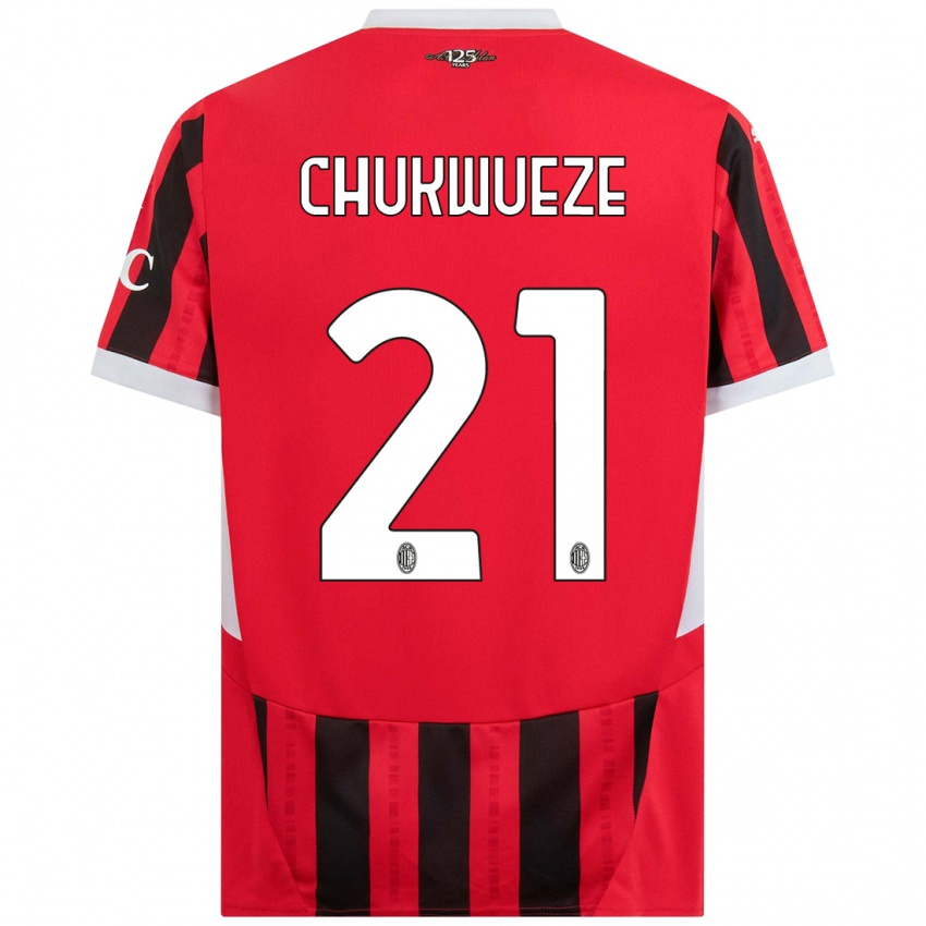 Criança Camisola Samuel Chukwueze #21 Vermelho Preto Principal 2024/25 Camisa