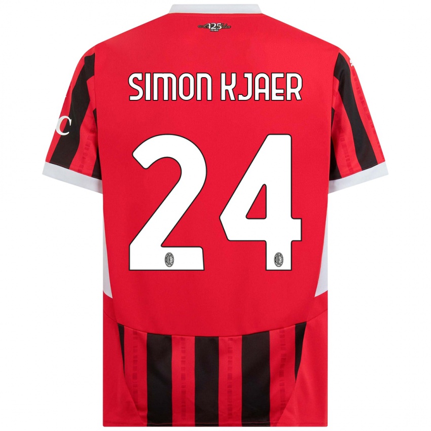 Criança Camisola Simon Kjaer #24 Vermelho Preto Principal 2024/25 Camisa