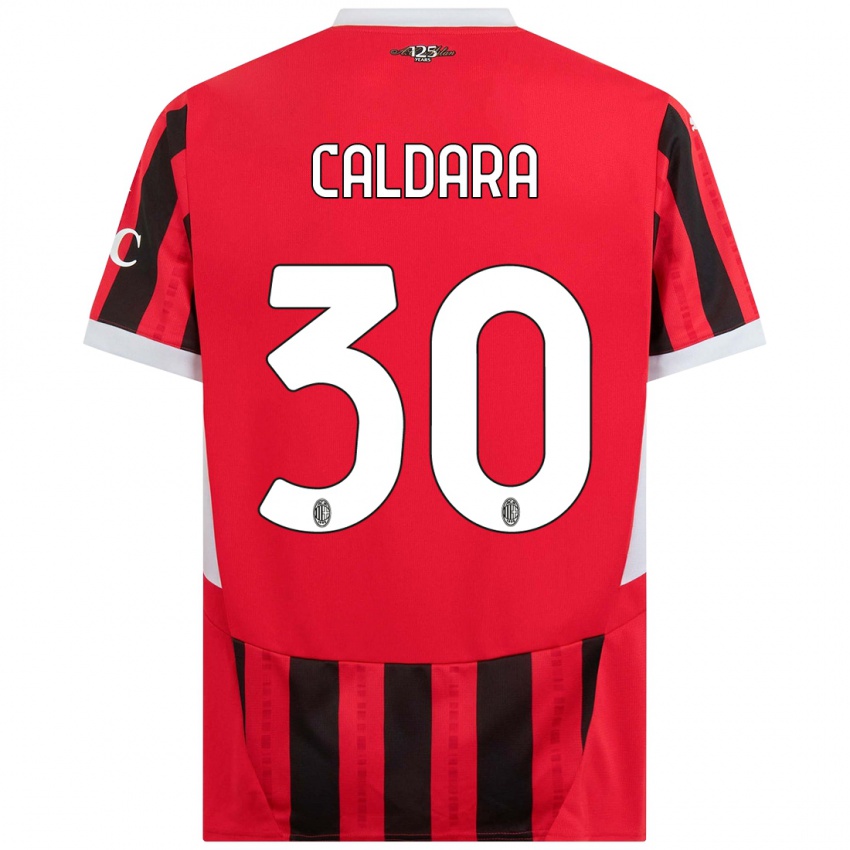 Criança Camisola Mattia Caldara #30 Vermelho Preto Principal 2024/25 Camisa